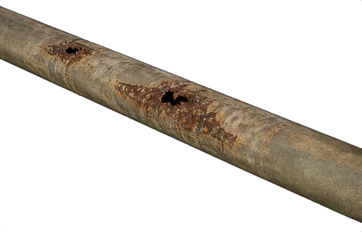 External corrosion and through-wall loss on a live line.